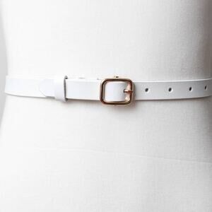 Versatile Skinny Classic Leather Gold Buckle Belt White